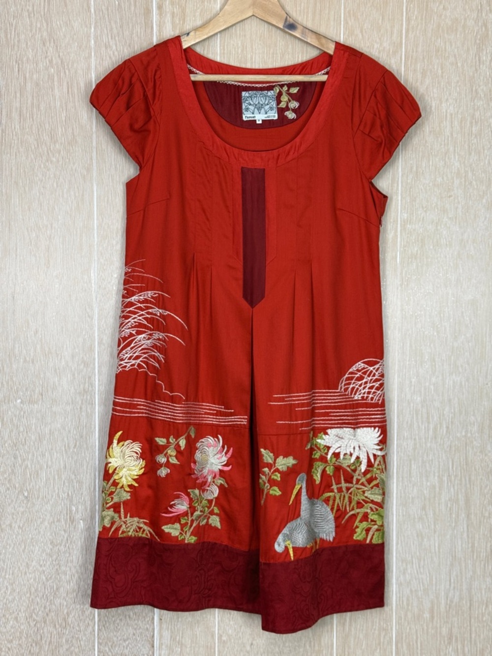 Anthropologie Floreat Red Floral & Crane Mini Dress